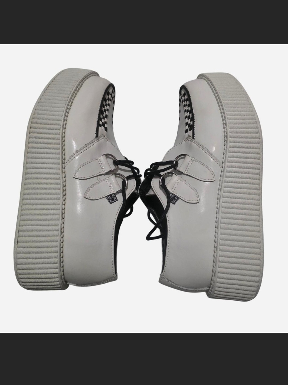 T.U.K. Mondo Creeper White and black Leather Checker platform Shoes - Picture 5 of 9